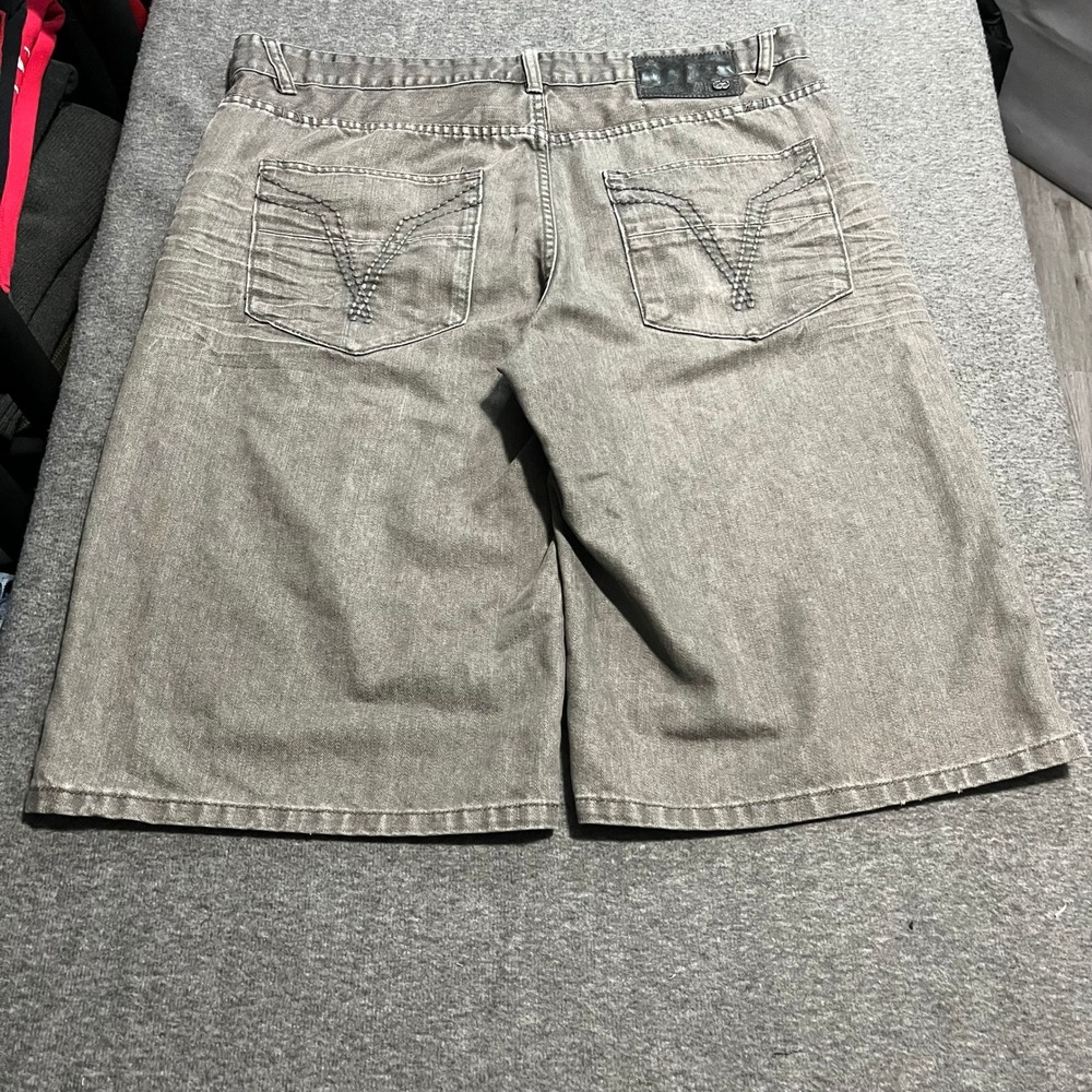 Ecko Unltd Men Baggy Denim Shorts Grey Wash Embroidered W38 Y2K Streetwear